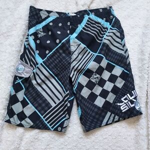 Quiksilver Black Gray Graphic Board Swim Trunk Shorts Surf Beach Pool Vacation